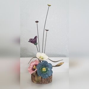 VTG Floral MCM Art Sculpture Winifred Cole Ceramic Metal Wood Brutalist Kinetic